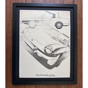 Framed 1969 Fiat 850 Spider Vintage Magazine Ad